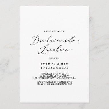 Delicate Black Calligraphy Bridesmaids Luncheon Invitations