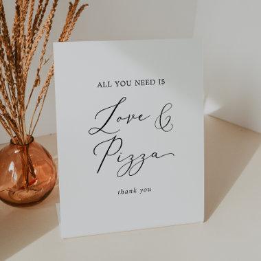 Delicate Black Calligraphy Wedding Love and Pizza Pedestal Sign