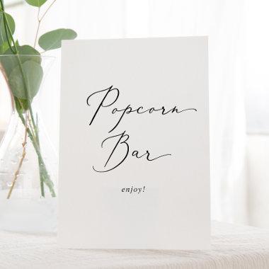 Delicate Black Calligraphy Wedding Popcorn Bar Pedestal Sign