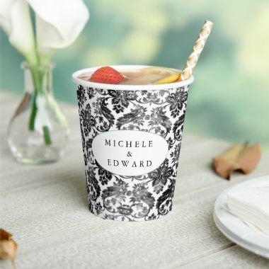 Delicate Black Grunge Damask Lace Paper Cups