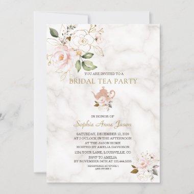 Delicate Blush Gold Floral Bridal Shower Tea Party Invitations