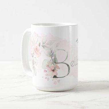 Delicate Blush Pink Rose Monogram Letter B Coffee Mug