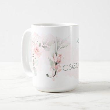 Delicate Blush Pink Rose Monogram Letter J Coffee Mug