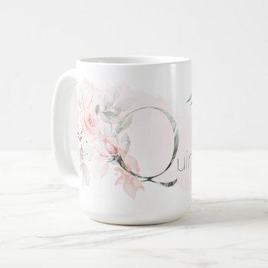 Delicate Blush Pink Rose Monogram Letter Q Coffee Mug