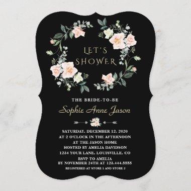 Delicate Blush White Flowers Wreath Bridal Shower Invitations