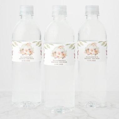 Delicate Boho Floral Pumpkin Bridal Shower Favors Water Bottle Label
