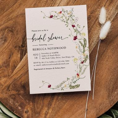 Delicate Botanical Wildflowers Bridal Shower Invitations