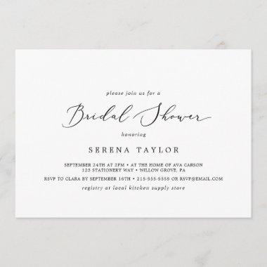 Delicate Calligraphy Horizontal Bridal Shower Invitations