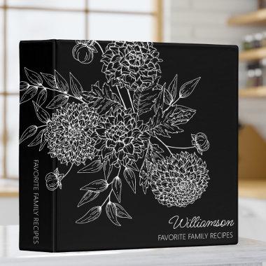 Delicate Country Flower Line Illustration Recipe 3 Ring Binder