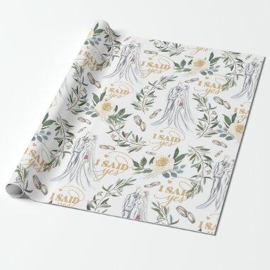 Delicate elegant watercolor floral Wedding Wrapping Paper
