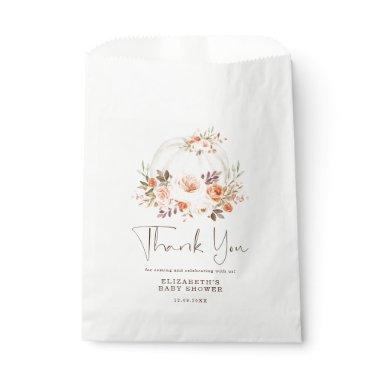 Delicate Fall Floral Pumpkin Baby Shower Thank You Favor Bag
