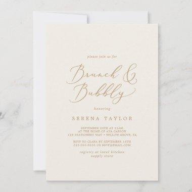 Delicate Gold and Cream Brunch and Bubbly Invitations