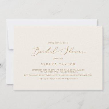 Delicate Gold and Cream Horizontal Bridal Shower Invitations