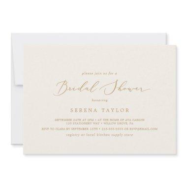 Delicate Gold and Cream Horizontal Bridal Shower Invitations