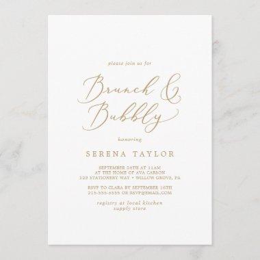 Delicate Gold Brunch and Bubbly Bridal Shower Invitations