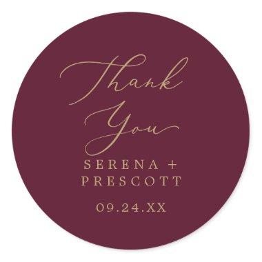 Delicate Gold Burgundy Thank You Favor Sticker
