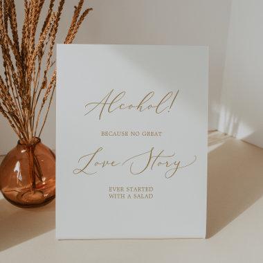 Delicate Gold Calligraphy Alcohol Love Story Pedestal Sign