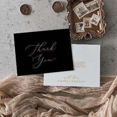 Delicate Gold Calligraphy | Black Thank You Invitations