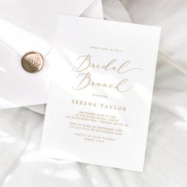 Delicate Gold Calligraphy Bridal Brunch Invitations