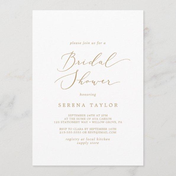 Delicate Gold Calligraphy Bridal Shower Invitations