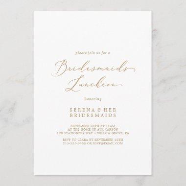 Delicate Gold Calligraphy Bridesmaids Luncheon Invitations