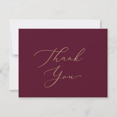 Delicate Gold Calligraphy Burgundy Thank You Invitations