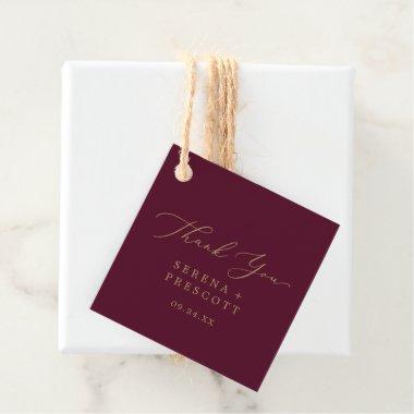 Delicate Gold Calligraphy | Burgundy Thank You Favor Tags