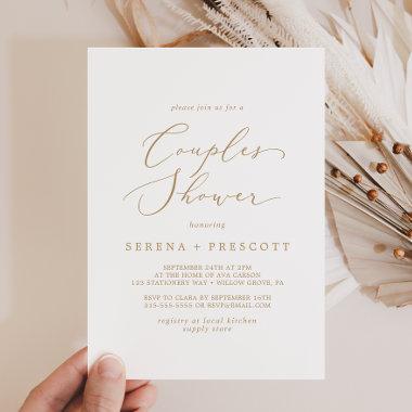 Delicate Gold Calligraphy Couples Shower Invitations