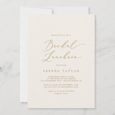Delicate Gold Calligraphy | Cream Bridal Luncheon Invitations
