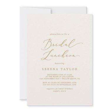 Delicate Gold Calligraphy | Cream Bridal Luncheon Invitations