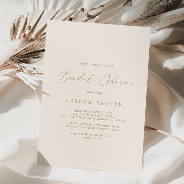 Delicate Gold Calligraphy | Cream Bridal Shower Invitations