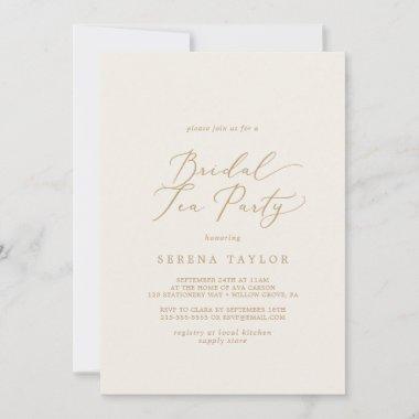 Delicate Gold Calligraphy | Cream Bridal Tea Party Invitations