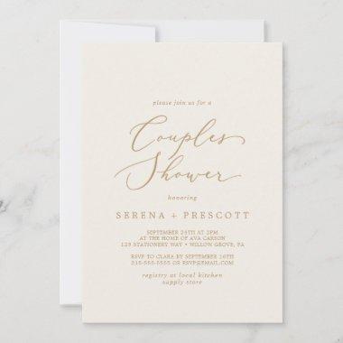 Delicate Gold Calligraphy | Cream Couples Shower Invitations