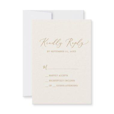 Delicate Gold Calligraphy | Cream Simple RSVP Card