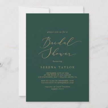 Delicate Gold Calligraphy | Green Bridal Shower Invitations