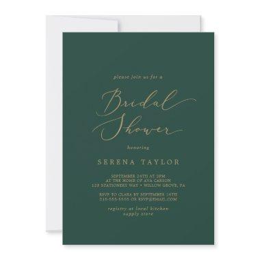 Delicate Gold Calligraphy | Green Bridal Shower Invitations