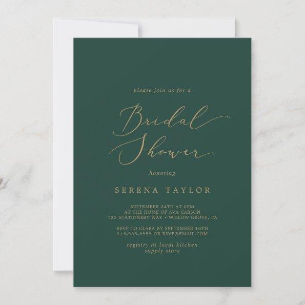 Delicate Gold Calligraphy | Green Bridal Shower Invitations