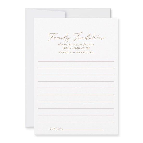Delicate Gold Calligraphy Lined Family Traditions Advice Card