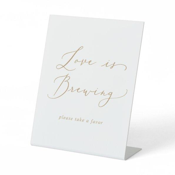 Delicate Gold Calligraphy Love Is Brewing Pedestal Sign