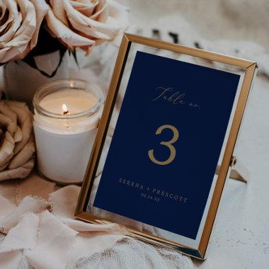 Delicate Gold Calligraphy | Navy Table No. Table Number