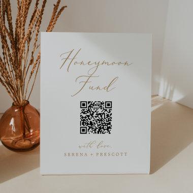 Delicate Gold Calligraphy QR Code Honeymoon Fund Pedestal Sign