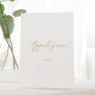 Delicate Gold Calligraphy Wedding Appetizers Pedestal Sign