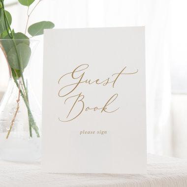 Delicate Gold Calligraphy Wedding Guest Book Pedestal Sign
