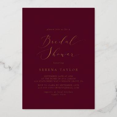 Delicate Gold Foil | Burgundy Bridal Shower Foil Invitations