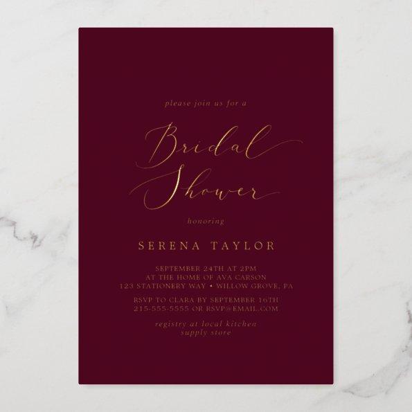 Delicate Gold Foil | Burgundy Bridal Shower Foil Invitations