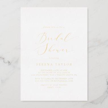 Delicate Gold Foil Calligraphy Bridal Shower Foil Invitations