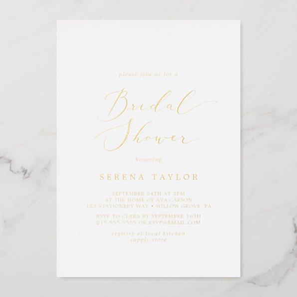 Delicate Gold Foil Calligraphy Bridal Shower Foil Invitations