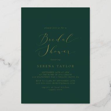 Delicate Gold Foil | Emerald Green Bridal Shower Foil Invitations