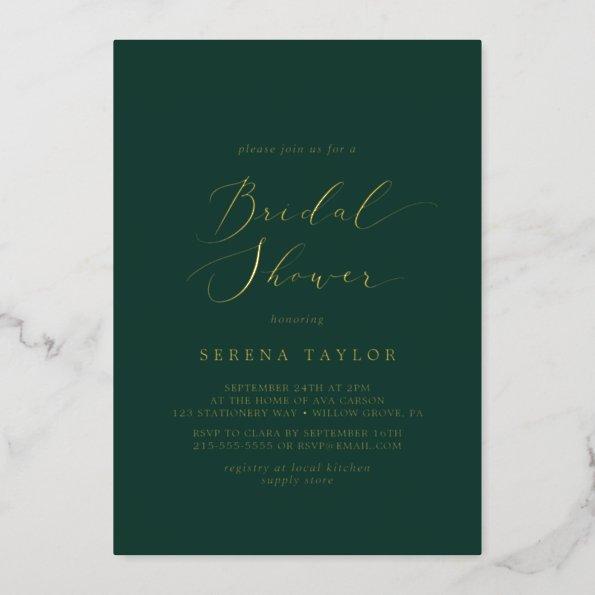 Delicate Gold Foil | Emerald Green Bridal Shower Foil Invitations