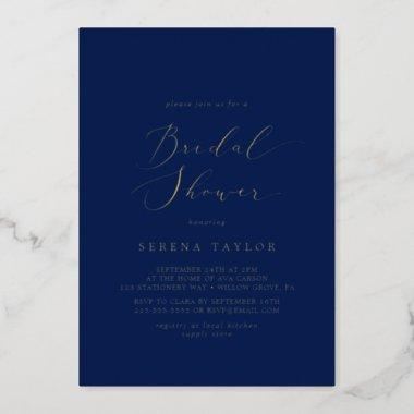 Delicate Gold Foil | Navy Blue Bridal Shower Foil Invitations
